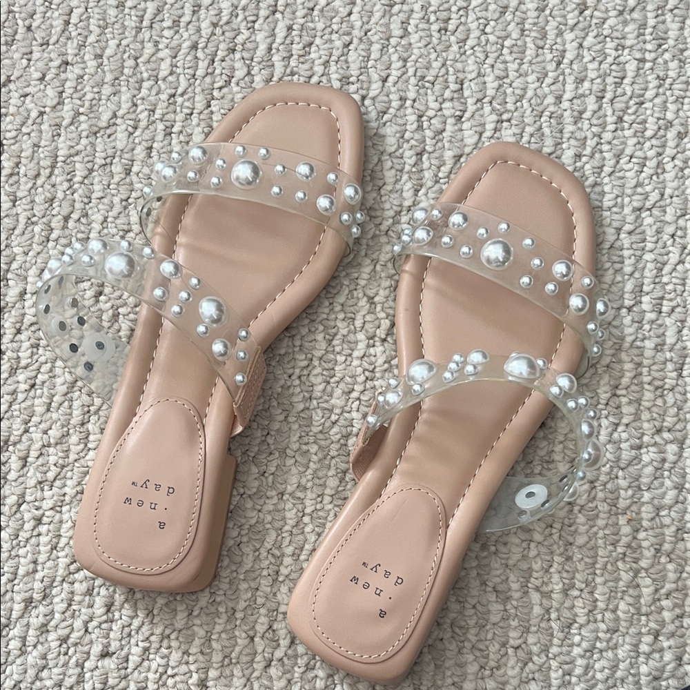 A new day Tan Sandals with Pearl Details
